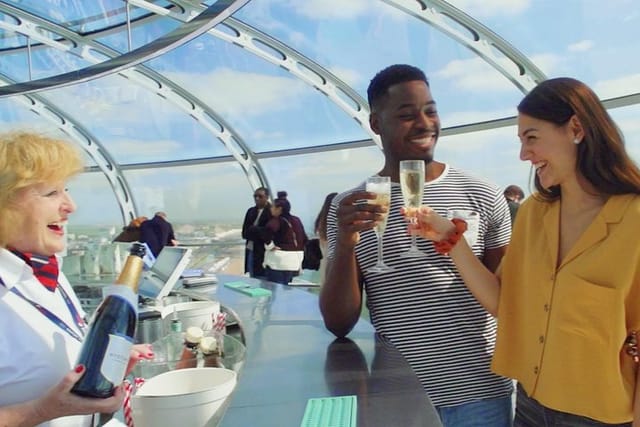 A glass of sparkling wine from the Sky Bar at Brighton i360 